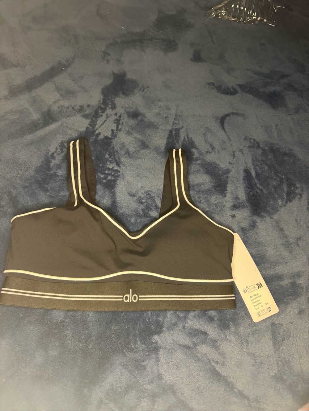 ALO Yoga Black Sports Bralette with Cream Piping